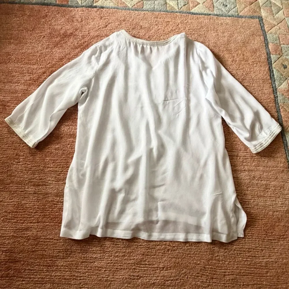 Saint Tropez West White Embroidered Blouse Size 2XL - Picture 9 of 9